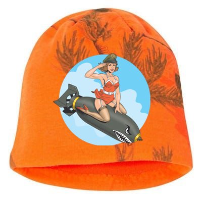 Vintage Retro Comic Style Sexy Woman Riding A Bomb Kati - Camo Knit Beanie