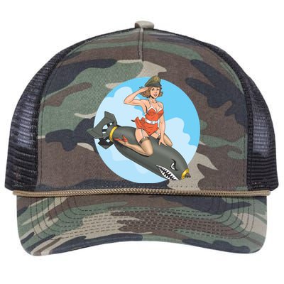 Vintage Retro Comic Style Sexy Woman Riding A Bomb Retro Rope Trucker Hat Cap