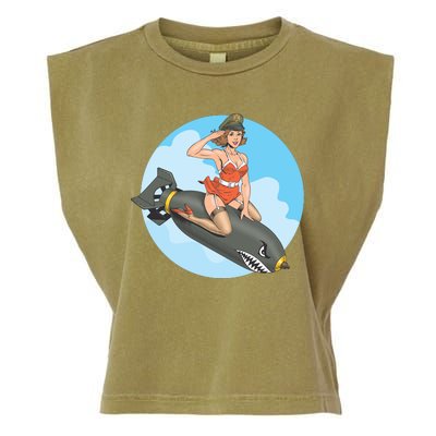 Vintage Retro Comic Style Sexy Woman Riding A Bomb Garment-Dyed Women's Muscle Tee