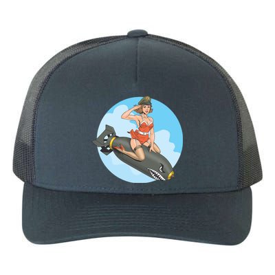 Vintage Retro Comic Style Sexy Woman Riding A Bomb Yupoong Adult 5-Panel Trucker Hat