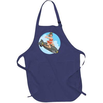 Vintage Retro Comic Style Sexy Woman Riding A Bomb Full-Length Apron With Pockets