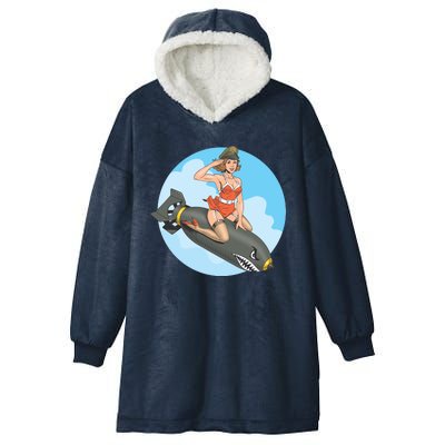 Vintage Retro Comic Style Sexy Woman Riding A Bomb Hooded Wearable Blanket