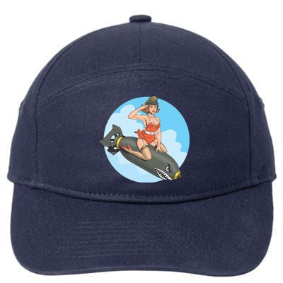 Vintage Retro Comic Style Sexy Woman Riding A Bomb 7-Panel Snapback Hat