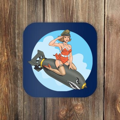 Vintage Retro Comic Style Sexy Woman Riding A Bomb Coaster