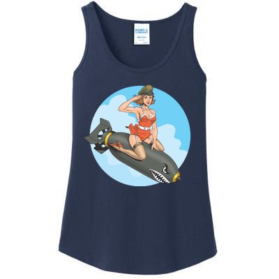 Vintage Retro Comic Style Sexy Woman Riding A Bomb Ladies Essential Tank