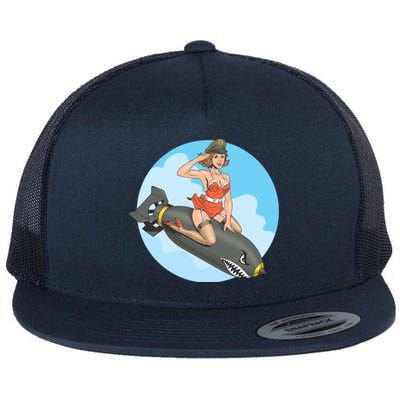 Vintage Retro Comic Style Sexy Woman Riding A Bomb Flat Bill Trucker Hat