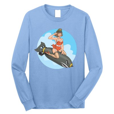 Vintage Retro Comic Style Sexy Woman Riding A Bomb Long Sleeve Shirt