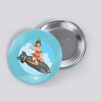 Vintage Retro Comic Style Sexy Woman Riding A Bomb Button