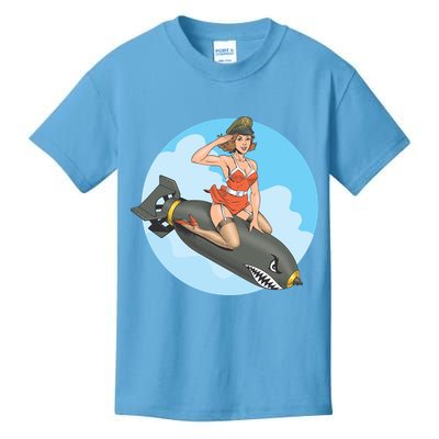 Vintage Retro Comic Style Sexy Woman Riding A Bomb Kids T-Shirt