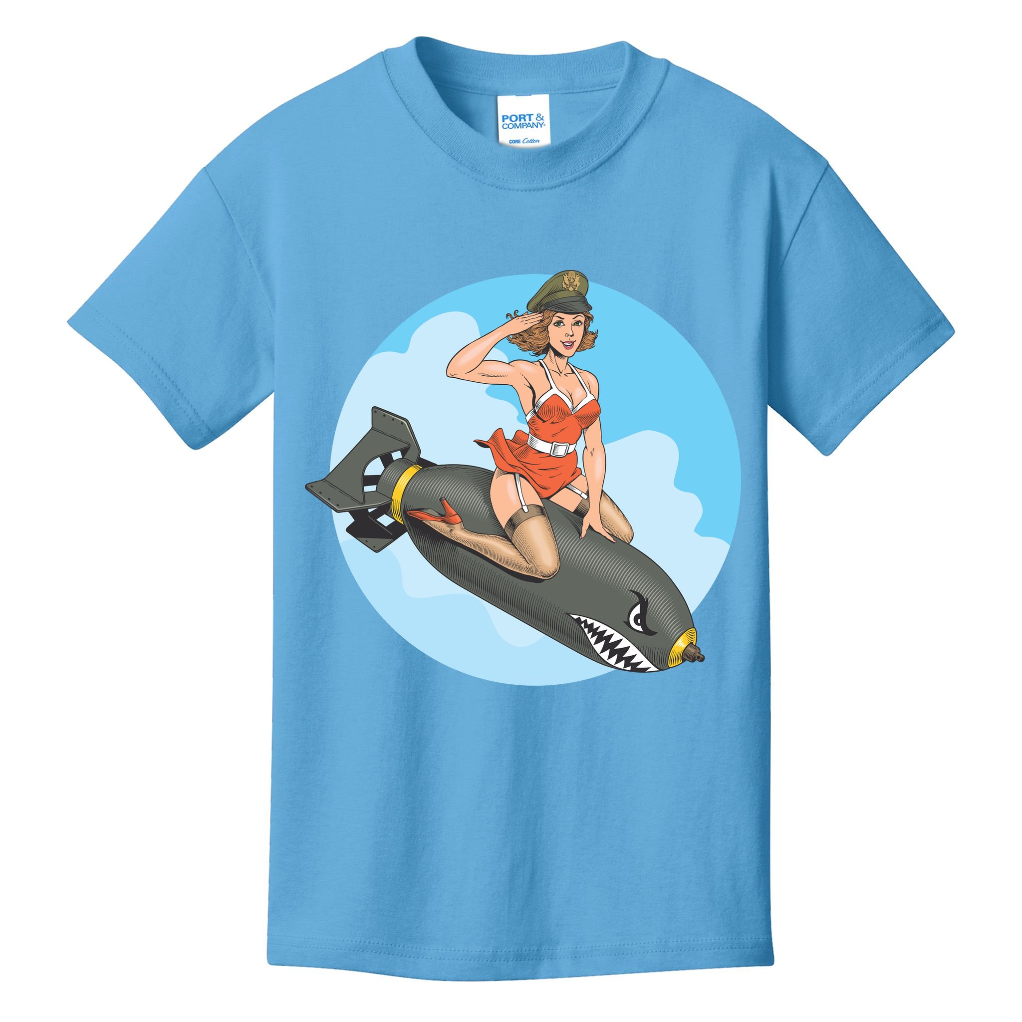 Vintage Retro Comic Style Sexy Woman Riding A Bomb Kids T-Shirt