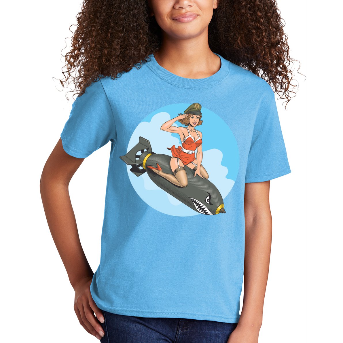 Vintage Retro Comic Style Sexy Woman Riding A Bomb Kids T-Shirt