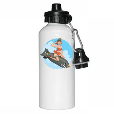 Vintage Retro Comic Style Sexy Woman Riding A Bomb Aluminum Water Bottle 