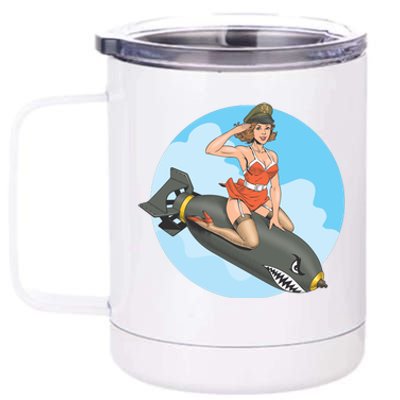 Vintage Retro Comic Style Sexy Woman Riding A Bomb 12 oz Stainless Steel Tumbler Cup