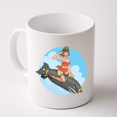 Vintage Retro Comic Style Sexy Woman Riding A Bomb Coffee Mug