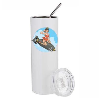 Vintage Retro Comic Style Sexy Woman Riding A Bomb Stainless Steel Tumbler