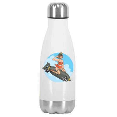 Vintage Retro Comic Style Sexy Woman Riding A Bomb Stainless Steel Insulated Water Bottle