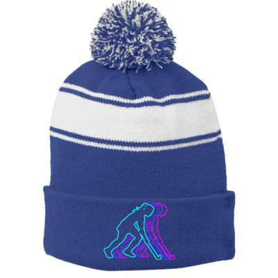 Vintage Retro Classic Field Hockey Player Gift Stripe Pom Pom Beanie