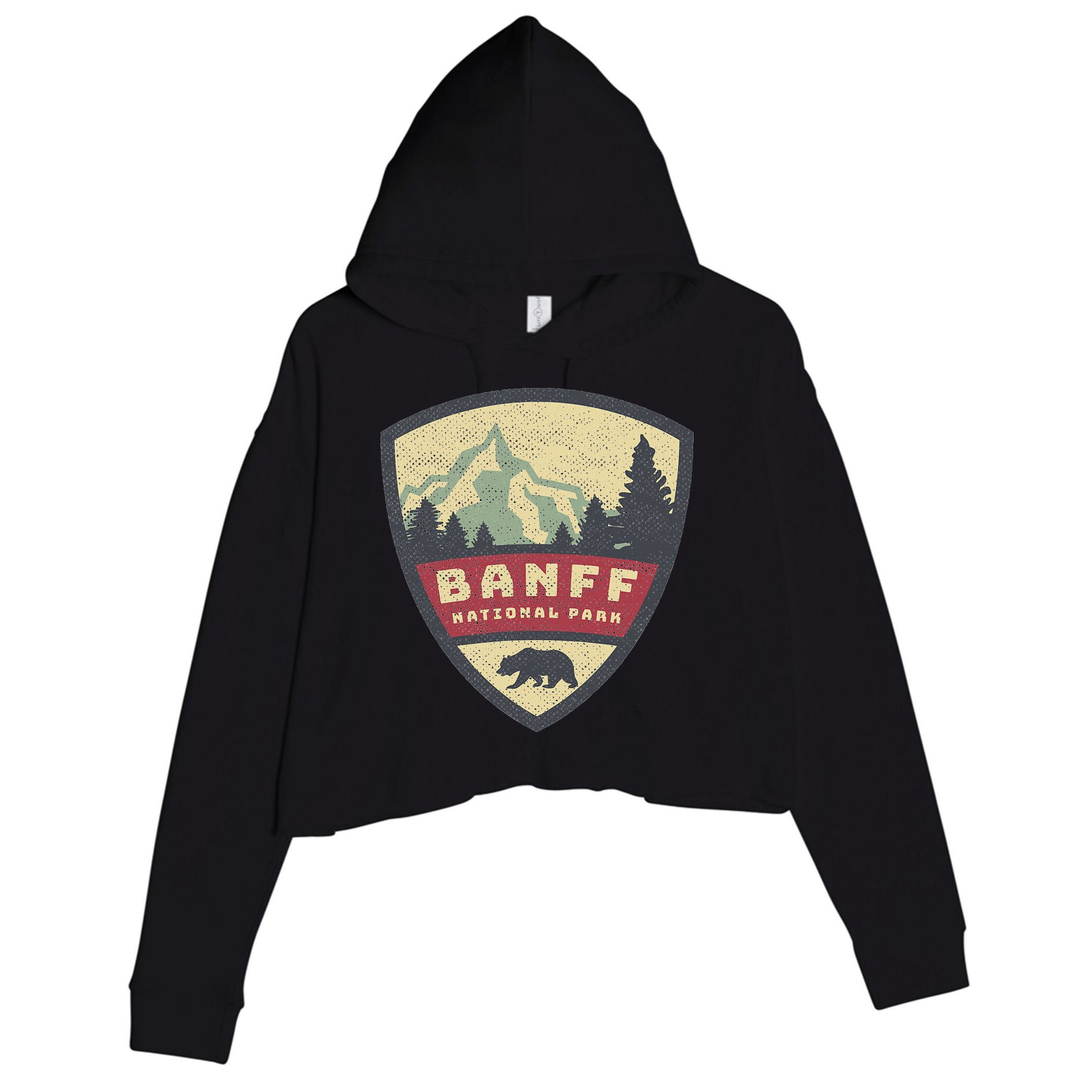 Vintage Retro Canadian Banff National Park Rustic Souvenirs Crop Fleece Hoodie