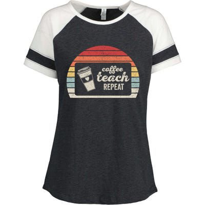 Vintage Retro Coffee Teach Repeat Coffee Lover Teache Funny Gift Enza Ladies Jersey Colorblock Tee