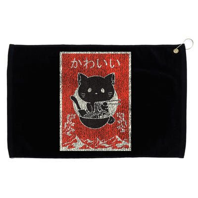 Vintage Ramen Cat Woodblock Kawaii Japanese Black Anime Cat Grommeted Golf Towel