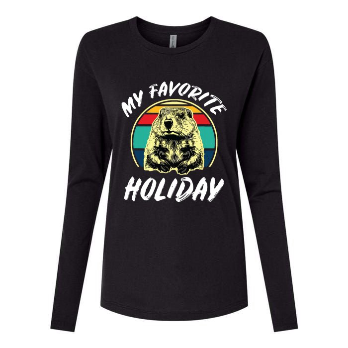 Vintage Retro Cute Groundhog Holiday Womens Cotton Relaxed Long Sleeve T-Shirt