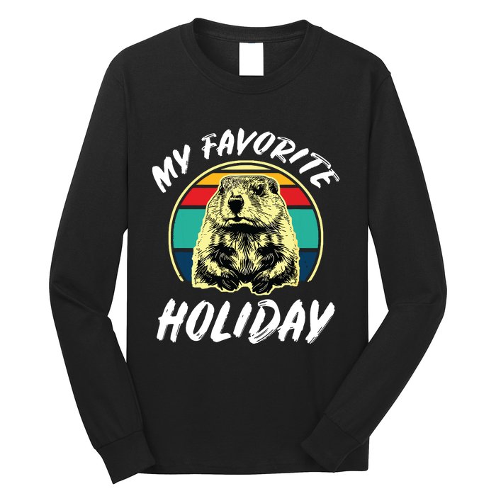 Vintage Retro Cute Groundhog Holiday Long Sleeve Shirt