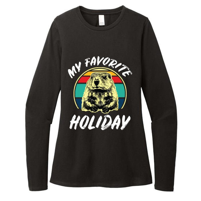 Vintage Retro Cute Groundhog Holiday Womens CVC Long Sleeve Shirt