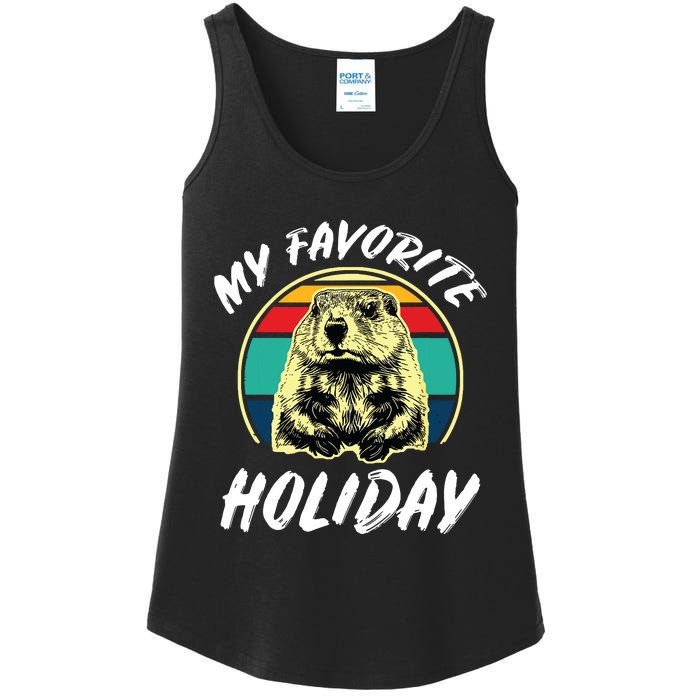 Vintage Retro Cute Groundhog Holiday Ladies Essential Tank