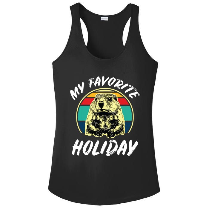 Vintage Retro Cute Groundhog Holiday Ladies PosiCharge Competitor Racerback Tank