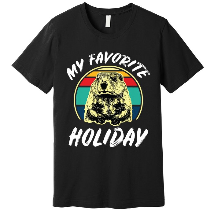 Vintage Retro Cute Groundhog Holiday Premium T-Shirt