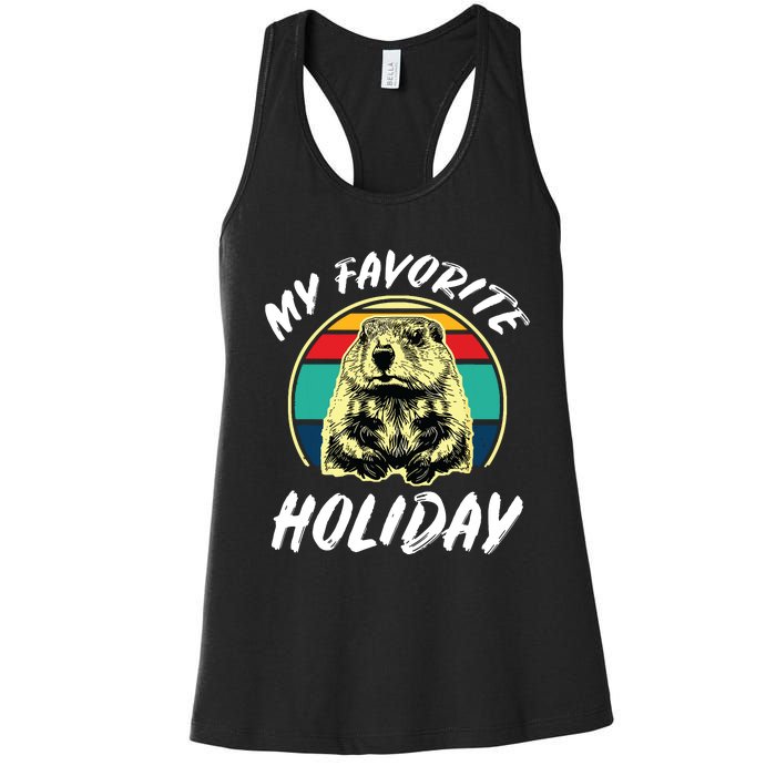 Vintage Retro Cute Groundhog Holiday Women's Racerback Tank