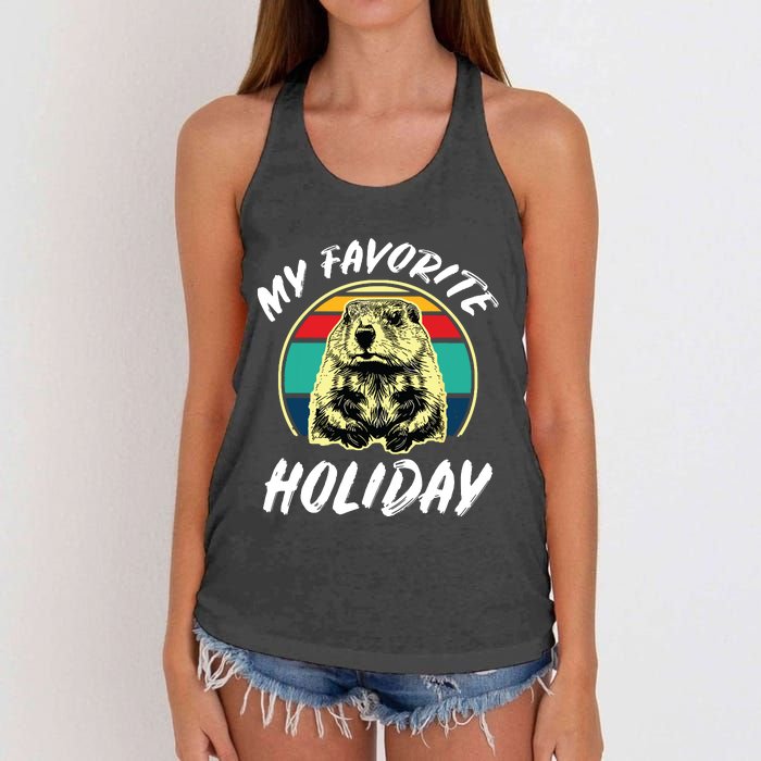 Vintage Retro Cute Groundhog Holiday Women's Knotted Racerback Tank