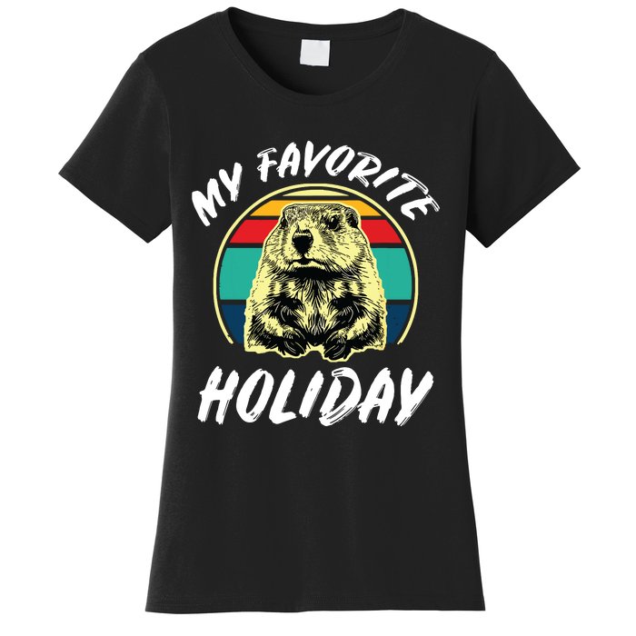 Vintage Retro Cute Groundhog Holiday Women's T-Shirt