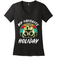 Vintage Retro Cute Groundhog Holiday Women's V-Neck T-Shirt