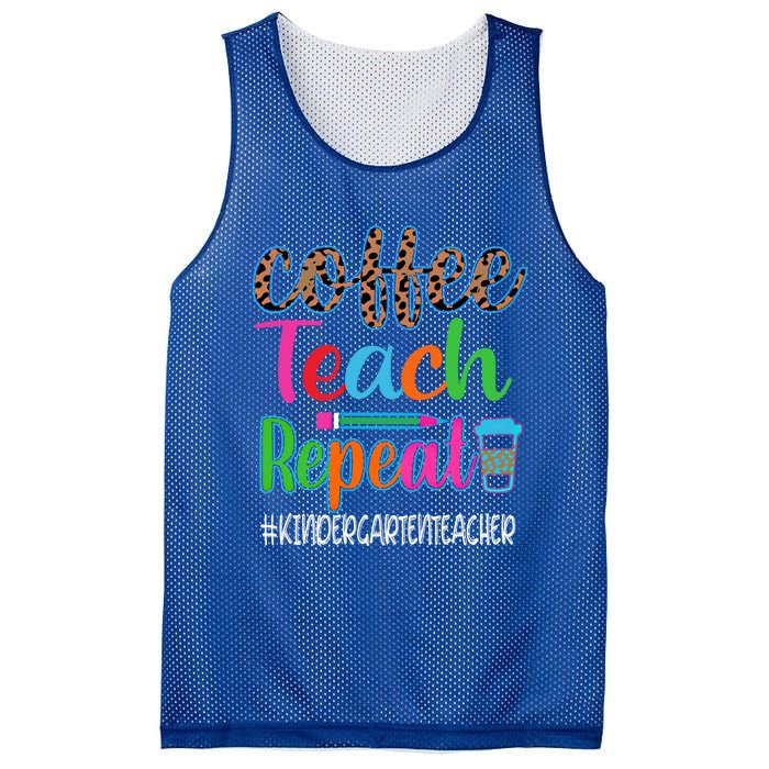 Vintage Retro Coffee Teach Repeat Kindergarten Teacher Gift Mesh Reversible Basketball Jersey Tank