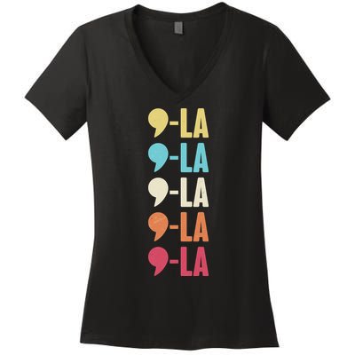 Vintage Retro Comma La Kamala Harris 2024 Women's V-Neck T-Shirt