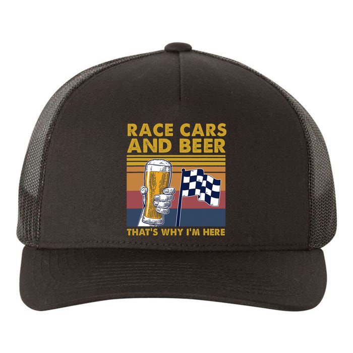 Vintage Race Cars Checkered Flag Beer Thats Why Im Here Yupoong Adult 5-Panel Trucker Hat