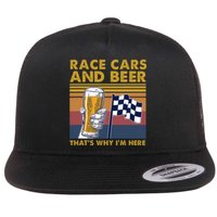 Vintage Race Cars Checkered Flag Beer Thats Why Im Here Flat Bill Trucker Hat