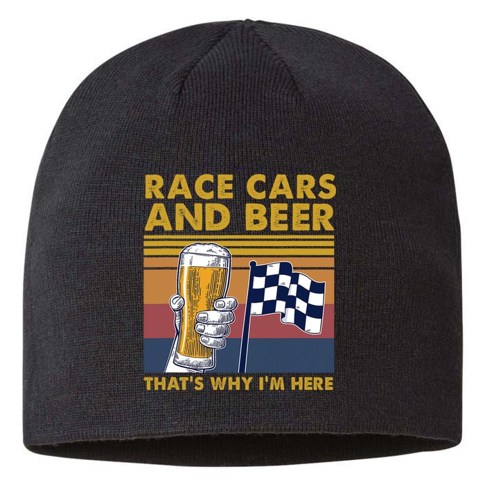 Vintage Race Cars Checkered Flag Beer Thats Why Im Here Sustainable Beanie