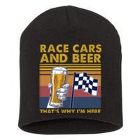 Vintage Race Cars Checkered Flag Beer Thats Why Im Here Short Acrylic Beanie