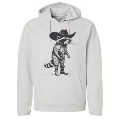 Vintage Raccoon Cowboy Cowgirl Trash Panda Western Country Performance Fleece Hoodie