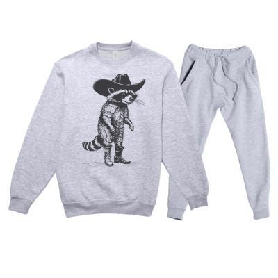 Vintage Raccoon Cowboy Cowgirl Trash Panda Western Country Premium Crewneck Sweatsuit Set