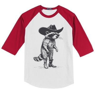 Vintage Raccoon Cowboy Cowgirl Trash Panda Western Country Kids Colorblock Raglan Jersey