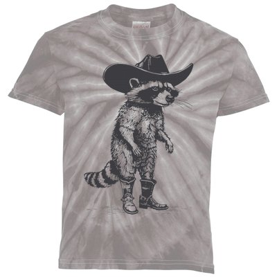 Vintage Raccoon Cowboy Cowgirl Trash Panda Western Country Kids Tie-Dye T-Shirt