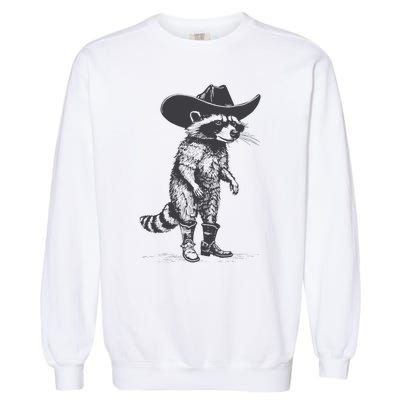 Vintage Raccoon Cowboy Cowgirl Trash Panda Western Country Garment-Dyed Sweatshirt