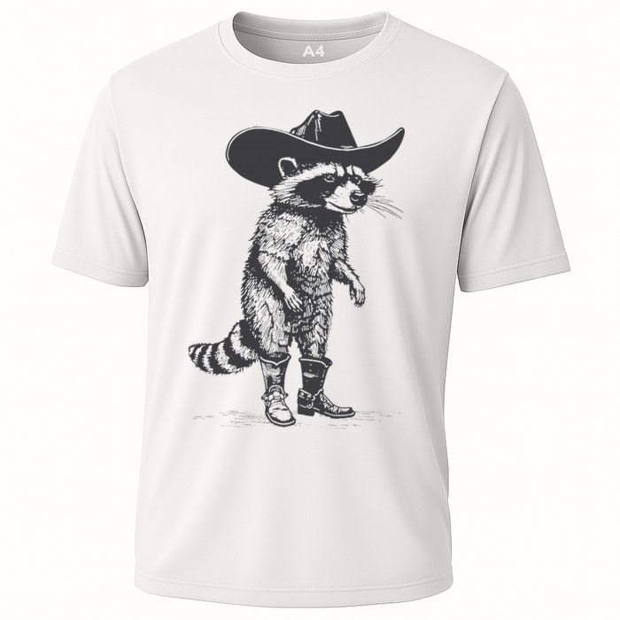 Vintage Raccoon Cowboy Cowgirl Trash Panda Western Country Cooling Performance Crew T-Shirt