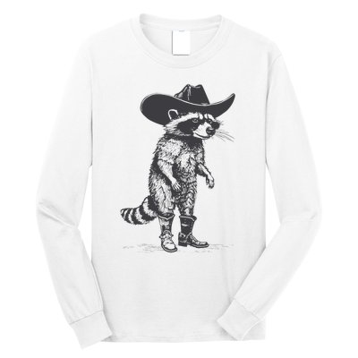 Vintage Raccoon Cowboy Cowgirl Trash Panda Western Country Long Sleeve Shirt