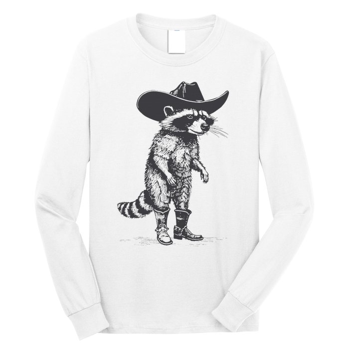 Vintage Raccoon Cowboy Cowgirl Trash Panda Western Country Long Sleeve Shirt