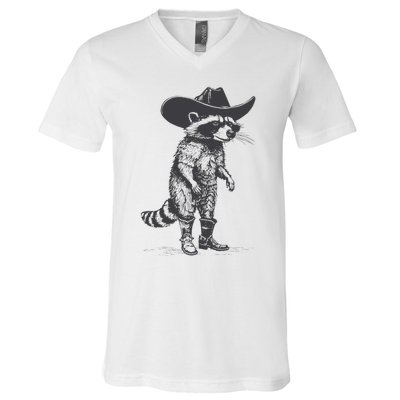 Vintage Raccoon Cowboy Cowgirl Trash Panda Western Country V-Neck T-Shirt