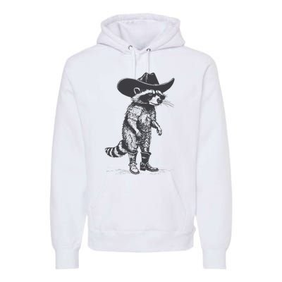 Vintage Raccoon Cowboy Cowgirl Trash Panda Western Country Premium Hoodie